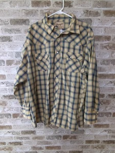 Wrangler Shirt Mens 3XL Blue Yellow Plaid Sawtooth Pearl Snap Western - Picture 1 of 7