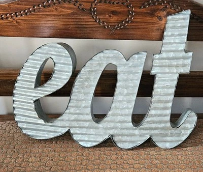Rustic Metal Wall Sign, Primitive, Farmhouse, Restaurant Modern Corrugated "EAT" - Image 1 of 4