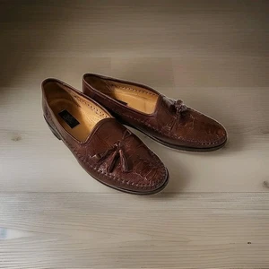 Mens 10.5 Zelli Brown Crocodile Kiltie Tassel Loafer Slip on Shoes - Picture 1 of 8