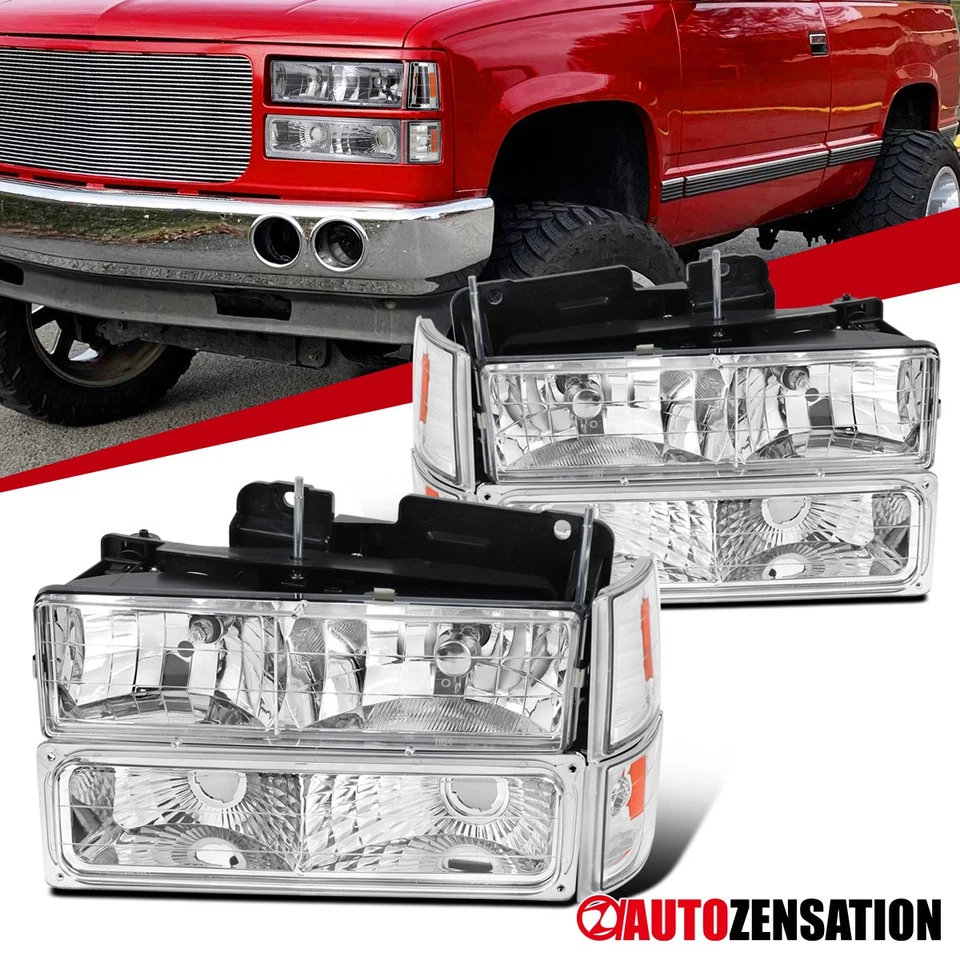 Fit 1994-1998 GMC C10 Pickup Sierra Yukon Suburban Headlights+Corner+Bumper Lamp Foto 1 de 4