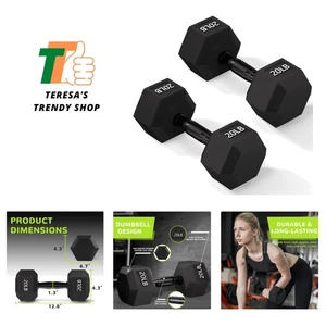 Rubber Encased Exercise & Fitness Hex Dumbbell, Hand Weights with Anti-Slip M... - Picture 1 of 8