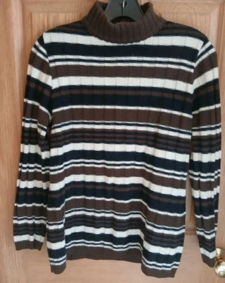 Top tejido manga larga a rayas marrón cuello falso Koret of California años 70 vintage M Foto 1 de 4