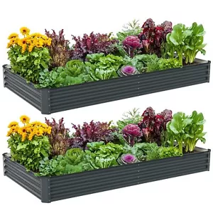2PCS 8x4x1ft Raised Garden Bed-Outdoor Galvanized Planter Box Metal Bed kit Grey - Picture 1 of 7