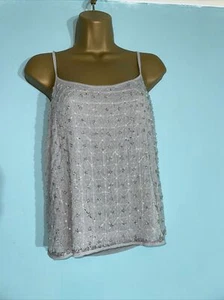 womens Topshop Uk 12 Grey Beaded Overlay Wedding Occasion Wear Camisole Vest Top - Picture 1 of 6