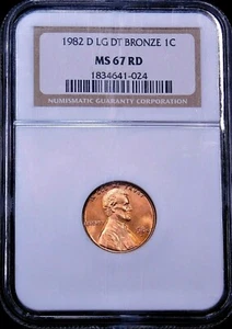 1982-D Lincoln Cent Bronze Lg Date NGC MS67RD Shiny Red Gorgeous Luster PQ #G825 - Picture 1 of 2