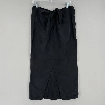 Jenni Kayne Satin Tie Waist Skirt Womens Size Small Black Cupro Viscose Slit - Image 1 of 4