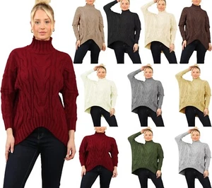 Grobstrickpullover Damen Drop Shoulder Zopfmuster Rollkragen Warm Pullover - Bild 1 von 19