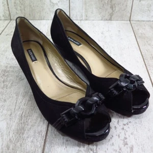 Alex Marie Peep Toe Wedge Sandal Size 7 Women's Black Leather Toe Strap Detail - Picture 1 of 9