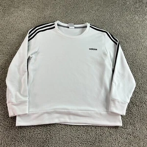 Adidas Sweatshirt Womens XL White Black 3 Stripes Pullover Crewneck Ladies READ - Picture 1 of 14