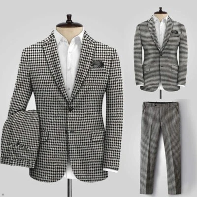 Traje de hombre gris de un solo pecho pata de gallo esmoquin muesca solapa boda personalizado Foto 1 de 4