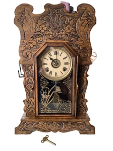 1915 Sessions Grand No 3 Gingerbread Oak 8 Day Mantle Kitchen Clock &Key Antique - Picture 1 of 19