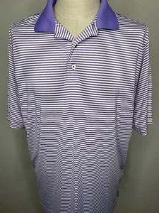 Footjoy Mens Polo Shirt Golf Sz M Purple White Striped Logo - Picture 1 of 3