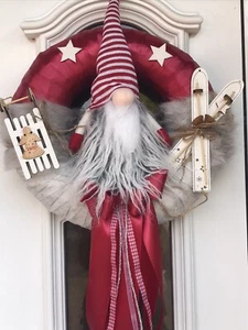 Türkranz, Weihnachtskranz Weihnachten Wichtel  Schlitten Ski Tilda  40x60 cm - Bild 1 von 5