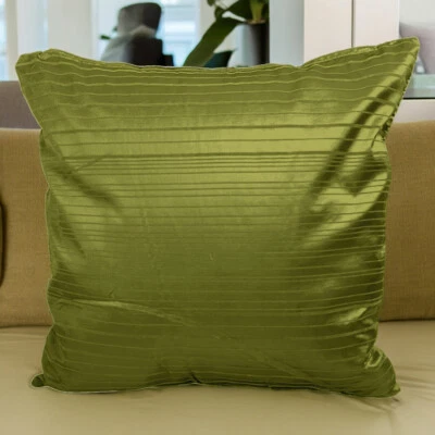 Set of 2 Cushion Covers Green Pinstripe 16x16" 40x40Cm Home Decorative Throw Zip - Image 1 of 4