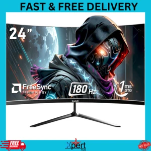 Gaming Monitor 24 Inch Curved 180Hz, PC Screen Full HD 1080P, 2800R Frameless Cu - Picture 1 of 14