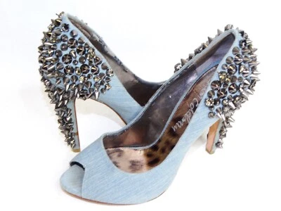 Sam Edelman Lorissa Denim High Heels Stud Spikes sz 7.5 Goth Punk Rocker Denim - Image 1 of 4
