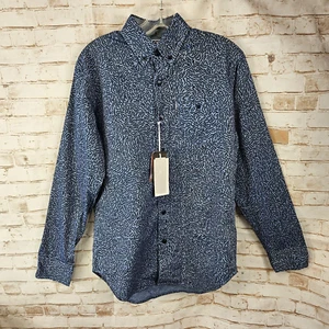 Neu mit Etikett Staple Pigeon Herren Größe S blau bedrucktes langärmliges Button-Down-Hemd UVP $ 68 - Bild 1 von 13