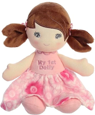 Ebba My 1st Dolly Suave Peluche 12" Pelo Marrón Muñeca Rosa Flor Vestido Bebé Niños Juguete Foto 1 de 4