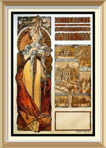 Art Nouveau Alphonse Mucha Print - Woman Model AUSTRIA ÖSTERREICH - PARIS 1900 - Picture 1 of 1