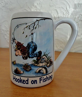 Clay Design HOOKED ON FISHING Humorous Gary Patterson Stoneware Coffee Cup Stein - Image 1 of 3