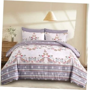 Boho Comforter Set Size 7 Piece Bed in a Bag, Farmhouse Rustic King Purple - Picture 1 of 7