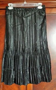 NWT! Women's Medium Skirt Mini Pleats black shiny Classic Pleated tiered - Picture 1 of 5