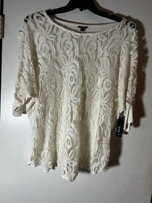 a.n.a Women's White Geometric Lace Tunic Bathing Suite Coverup Size 1X - Image 1 of 4