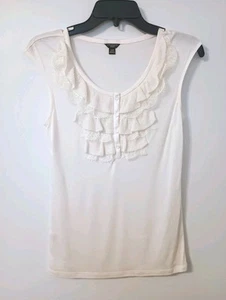 Camiseta sin mangas Ann Taylor Petite con volantes de encaje talla XSP marfil botón sin mangas femenina - Imagen 1 de 8