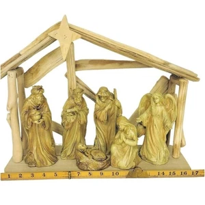 Pesebre de madera Star of Bethlehem de colección 7 piezas Figuras de resina Belén de Navidad - Imagen 1 de 9
