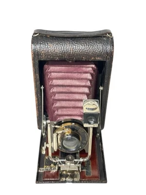 Antigua cámara de bolsillo plegable Kodak Nº 4 modelo A fuelle rojo c.1906 cama de madera Foto 1 de 4