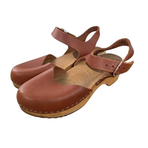 Mia Sofia Leather Clogs Size EU 37 US 6 Brown Anatomisk Swedish Clog Sandals - Picture 1 of 8