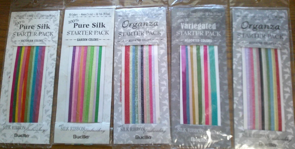 CINTA DE SEDA PURA Y ORGANZA BUCILLA para BORDADO Lote de 5 Packs de 10 Foto 1 de 1