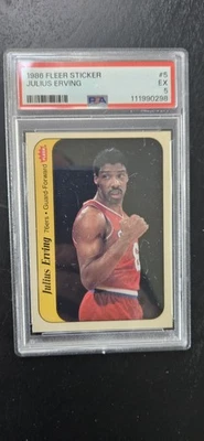 1986 Fleer Sticker #5 Julius Erving PSA 5 EX Philly 76ers HOF - Image 1 of 2