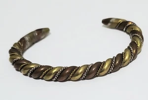Vintage 3 Tone Silver Copper and Brass Tiny Wrist Cuff Bracelet - Picture 1 of 4