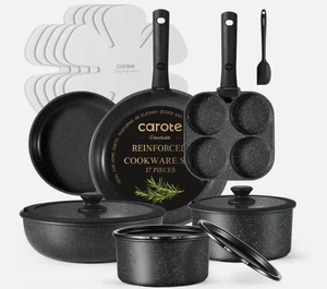 Carote Set Pentole Antiaderenti 17pz Pentole e Padelle Granito Nero Nuovo Con Scatola - Foto 1 di 1