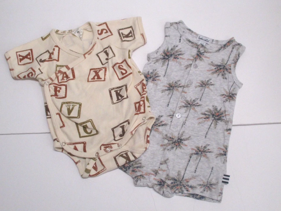2 INFANT BOYS KATE QUINN & SPLENDID BEIGE & GRAY ROMPER SHORTALL OUTFIT SZ 3-6 M - Image 1 of 3