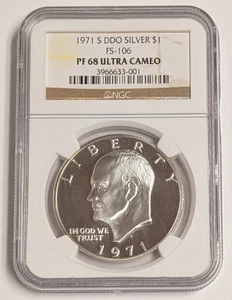 1971 S Eisenhower Silver Dollar ~ Doubled Die DDO FS-106 ~ NGC PR68 UCAM ~$1 Ike - Picture 1 of 10