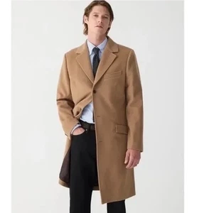 J. Crew Wool Cashmere Westbourne Topcoat Mens L Tan Brown Long Classic Luxury - Picture 1 of 10