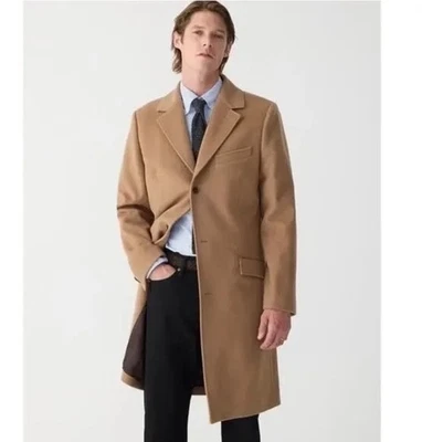 J. Crew Wool Cashmere Westbourne Topcoat Mens L Tan Brown Long Classic Luxury - Image 1 of 4