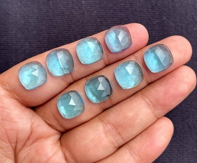 Swiss Blue Quartz Rose Cut Cushion Cabochon, Loose Gemstone, 12x12 MM 1 Pcs 6Ct. - Image 1 of 2