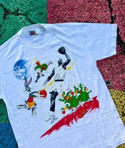 Vintage 1993 Nike Michael Jordan Looney Tunes Space Warner Bros Graphic Shirt L - Picture 1 of 10
