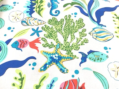 Underwater Themed Outdoor Fabric with Fish Seahorse and Coral Print 3 Yard Lot - Image 1 of 4