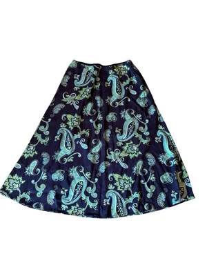 Falda Croft & Barrow Azul Pavo Real Estampado Paisley Cremallera Lateral 100% Rayón Talla 14 Foto 1 de 4