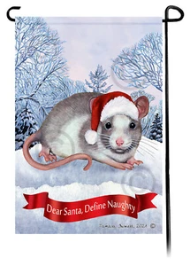 Dear Santa, Define Naughty Garden Flag - Grey and White Pied Rat - Picture 1 of 1