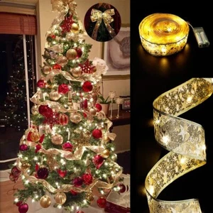 Christmas Tree Decorations String Lights 32ft 100 Led Lights Copper Wire Ribbon - Picture 1 of 6