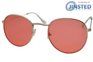 Erwachsene rosa kreisförmige Sonnenbrille Farbtöne 50er 60er Jahre gold rundes Gestell UV400 ACI016 - Bild 1 von 3