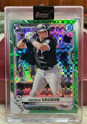 2021 Bowman Chrome X Andrew Vaughn Green X-Fractor Refractor RC /31 White Sox - Image 1 of 2