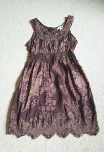 NWT Juniors Dress-MINE-brown floral cotton blend babydoll peasant hippie BOHO-L - Picture 1 of 5