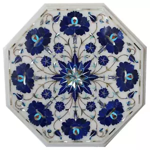 12'' white Marble Center corner Table Top multi Stone Inlay lapis malachite w10 - Picture 1 of 4