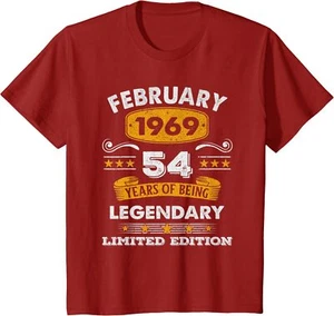 54 Years Old 54th Birthday Legend Since February 1969 Youth Unisex T-shirt - Picture 1 of 7